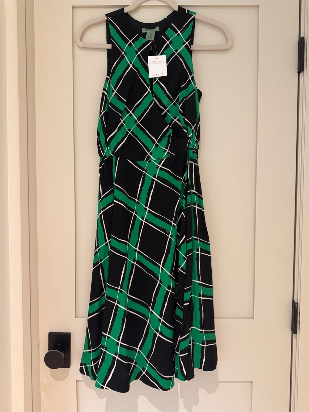 Anthropologie Maple Black and Green Plaid Sleeveless Maxi Dress